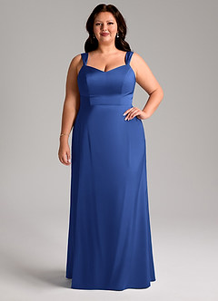 Azazie Denice Bridesmaid Dresses Royal Blue Sheath Pleated Stretch Satin Dress image8