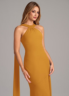 Azazie Kinsley Bridesmaid Dresses Butterscotch Mermaid Pleated Chiffon Dress image7