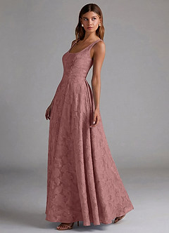 Azazie Amalie Brudtärnklänningar Klä av A-Linje i Blommig Utbrändhet Plisserad Dammig Ros image3