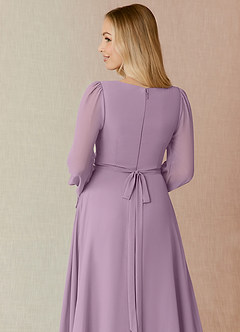Azazie Leonia Bridesmaid Dresses Wisteria A-Line Long Sleeve Chiffon Dress image7