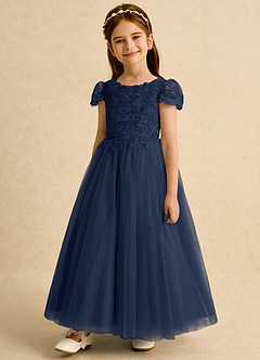 Azazie Puff Abiti da Ragazza di Fiori Abito Principessa in Tulle Pizzo Marino Scuro image5