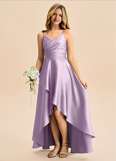 Azazie Eirlys Junior Linia A Pofałdowany Satyna elastyczna Asymetryczny Młodsza druhna Sukienka image1