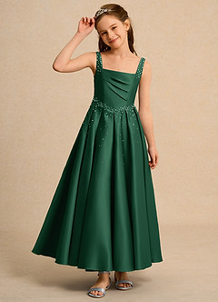 Azazie Mochi Girl Jurken voor bloemenmeisjes Baljurk Jurk van Mat Satijn Geplooid Donkergroen image6