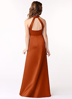 Azazie Laurel Junior Burnt Orange A-Line Stretch Satin Dress image3