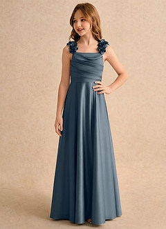 Azazie Rosita Girls Formal Robe Demoiselle D'honneur Fillette Robe Trapèze en Satin extensible Plissée Violet Crépusculaire image4