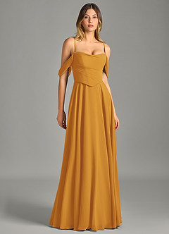 Azazie Chelsey Vestidos de damas de honor Vestido de Caramelo de Gasa de Corte en A Convertible con Vestidos sin tirantes image3