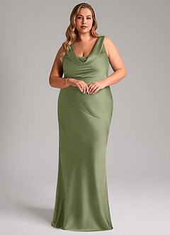 Azazie Rylina Bridesmaid Dresses Garden Sage Mermaid Stretch Satin Dress image9