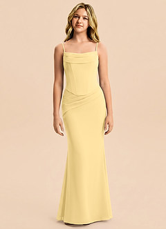 Azazie Sorrel Junior Butter Mermaid Pleated Chiffon Dress image5