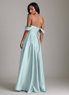 Azazie Loisa Abiti da Damigella Abito A-Line in Raso Elasticizzato a Spalla Scoperta Nebbia image4