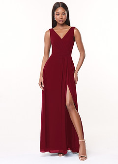 Azazie Karina Bridesmaid Dresses Burgundy A-Line Pleated Chiffon Dress image1
