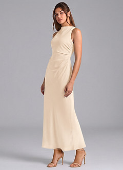 Azazie Evadne Bridesmaid Dresses White Alabaster Sheath Pleated Chiffon Dress image1