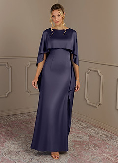 Azazie Eli Mother of the Bride Dresses Stormy Sheath Boatneck Stretch Satin Dress image4