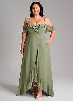 Azazie Lyra Bridesmaid Dresses Pistachio A-Line Chiffon Convertible Dress image16