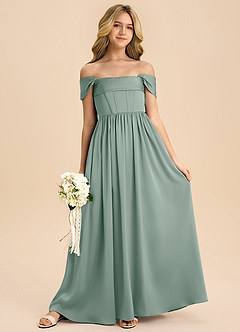 Azazie Hattie Junior Vestido de Ganache de Satén Elástico de Corte en A con Plisado image3