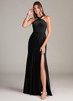 Azazie Rue Bridesmaid Dresses Black A-Line Pleated Velvet Dress image3