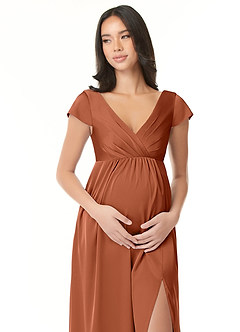 Azazie Allessia Brautjungfernkleider für Schwangere A-Linie Plissee Stretch-Satin Bodenlänge Kleid image5
