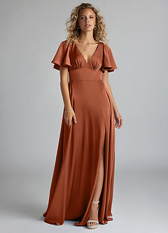 Azazie Kimber Bridesmaid Dresses Cedar Rose A-Line Ruched Stretch Satin Dress image3