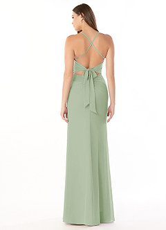 Azazie Aribella At-home Try On Dresses Dusty Blue Sheath Ruched Chiffon Dress image2