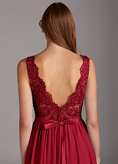 Azazie Elly Brautjungfernkleider A-Linie Rundhalsausschnitt mit Spitze Chiffon Kleid Scharlachrot image4