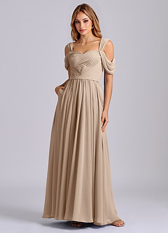 Azazie Koa Vestidos de damas de honor Vestido de Gris Pardo de Gasa de Corte en A con Vestidos sin tirantes image3