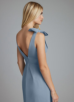 Azazie Taro Bridesmaid Dresses Dusty Blue Sheath Bow Chiffon Dress image3