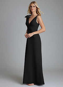 Azazie Taro Bridesmaid Dresses Black Sheath Bow Chiffon Dress image5