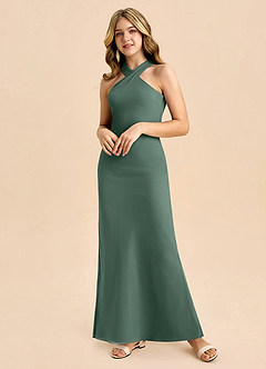 Azazie Doretta Junior Robe Fourreau en Mousseline de soie Plissée Mousse De Mer image5