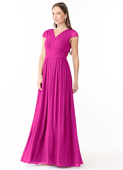 Azazie Organa Vestidos de damas de honor Vestido de Fucsia de Gasa de Corte en A con Plisado image3