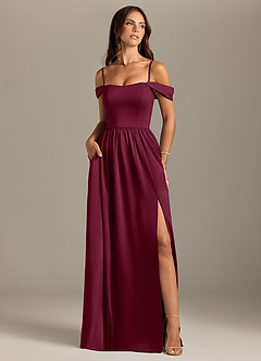 Azazie Calianna Bridesmaid Dresses Mulberry A-Line Off the Shoulder Stretch Satin Convertible Dress image5