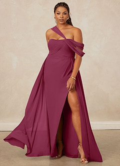 Christian Siriano Bridal for Azazie 1014 Bridesmaid Dresses Mulberry A-Line Off the Shoulder Chiffon Dress image9