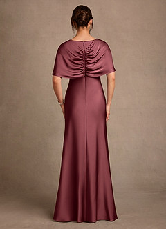 Azazie Dosia Mother of the Bride Dresses Merlot Sheath Pleated Stretch Satin Dress image3