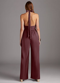 Azazie Oli Jurken voor bruidsmeisjes Jumpsuit van Stretch Satijn Geplooid Sangria image2