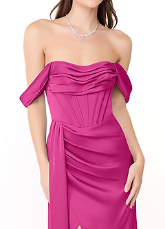 Azazie Amyra Brautjungfernkleider Wandelbar Etui Schulterfrei Stretch-Satin Kleid Fuchsia image7
