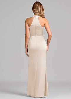 Azazie Karlotta 신부 들러리 드레스 쉬스 주름진 스트레치 새틴 바닥 길이 드레스 image2