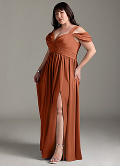 Azazie Lianne Bridesmaid Dresses Cedar Rose A-Line Off the Shoulder Stretch Satin Dress image13
