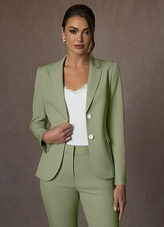 front Whitney Pistachio Structured Stretch Full Length Pants Suit