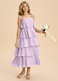 Azazie Shortcake Junior Jurk van Chiffon met A-Lijn Boog Frosted Lila image5