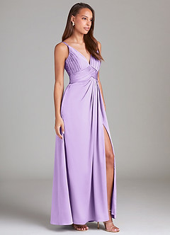 Azazie Maren Allure Bridesmaid Dresses Lilac A-Line Lace Stretch Satin Dress image4