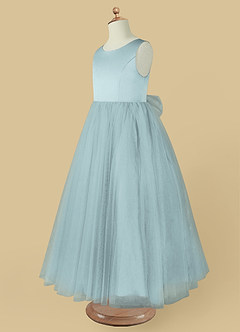 Azazie Muni Flower Girl Dresses Mist A-Line Bow Tulle Dress image4
