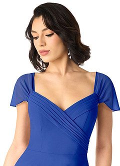 Azazie Tancie Bridesmaid Dresses Royal Blue A-Line Off the Shoulder Chiffon Convertible Dress image4
