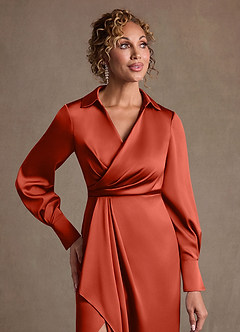 Azazie Jacinta Suknie dla Matki Panny Młodej Osłona Pofałdowany Satyna elastyczna Długość podłogi Sukienka image5