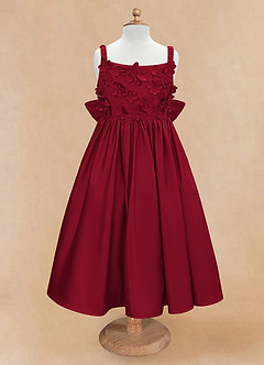 Azazie Midge Flower Girl Dresses Burgundy A-Line Bow Matte Satin Dress image5