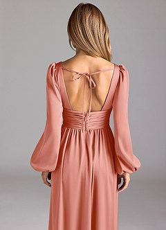 Azazie Norah Bridesmaid Dresses Coral A-Line Stretch Satin Dress image6