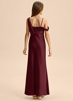 Azazie Madelyn Junior Cabernet Sheath Off the Shoulder Stretch Satin Dress image2