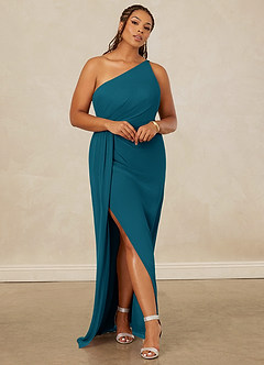 Christian Siriano Bridal for Azazie 1003 Bridesmaid Dresses Ink Blue Sheath One Shoulder Chiffon Dress image8