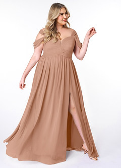 Azazie Lianne Bridesmaid Dresses Champagne Rose A-Line Off the Shoulder Chiffon Dress image10