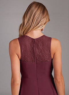 Azazie Vina Bridesmaid Dresses Cabernet A-Line Lace Chiffon Dress image7