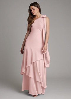 Azazie Monique Bridesmaid Dresses Powder Pink A-Line One Shoulder Chiffon Dress image6