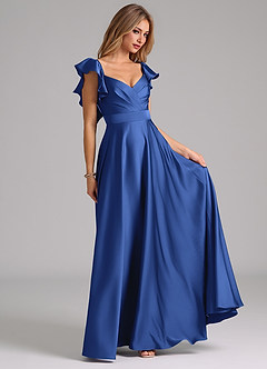 Azazie Leilani Bridesmaid Dresses Royal Blue A-Line Ruched Stretch Satin Dress image4