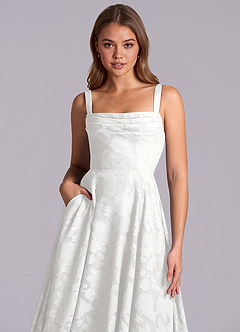 Azazie Shaude Abiti da Damigella Abito A-Line in Burnout Floreale Plissettato Bianco image3